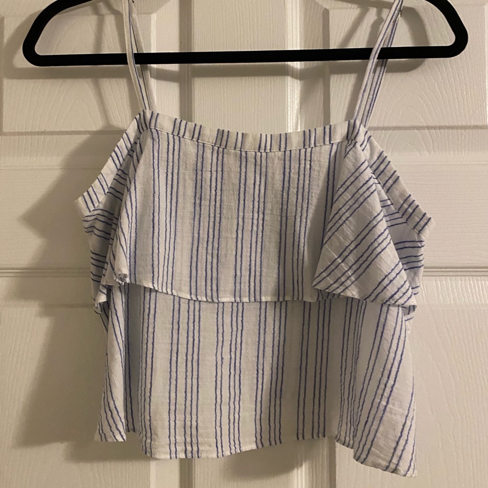 Avec Les Files tank top, Size Small, White and blue stripes